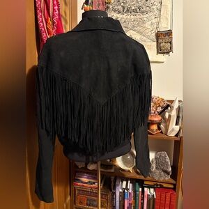 Vintage Adler Real Genuine Leather Fringe Black Jacket cowgirl western size XL